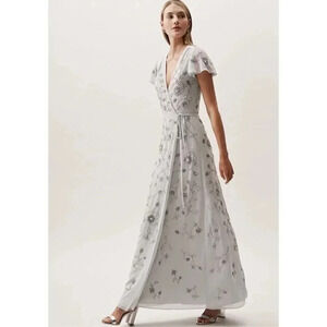 NWT Anthropologie BHLDN Plymouth Maxi Wrap Dress Fog Wedding Beaded Size 4